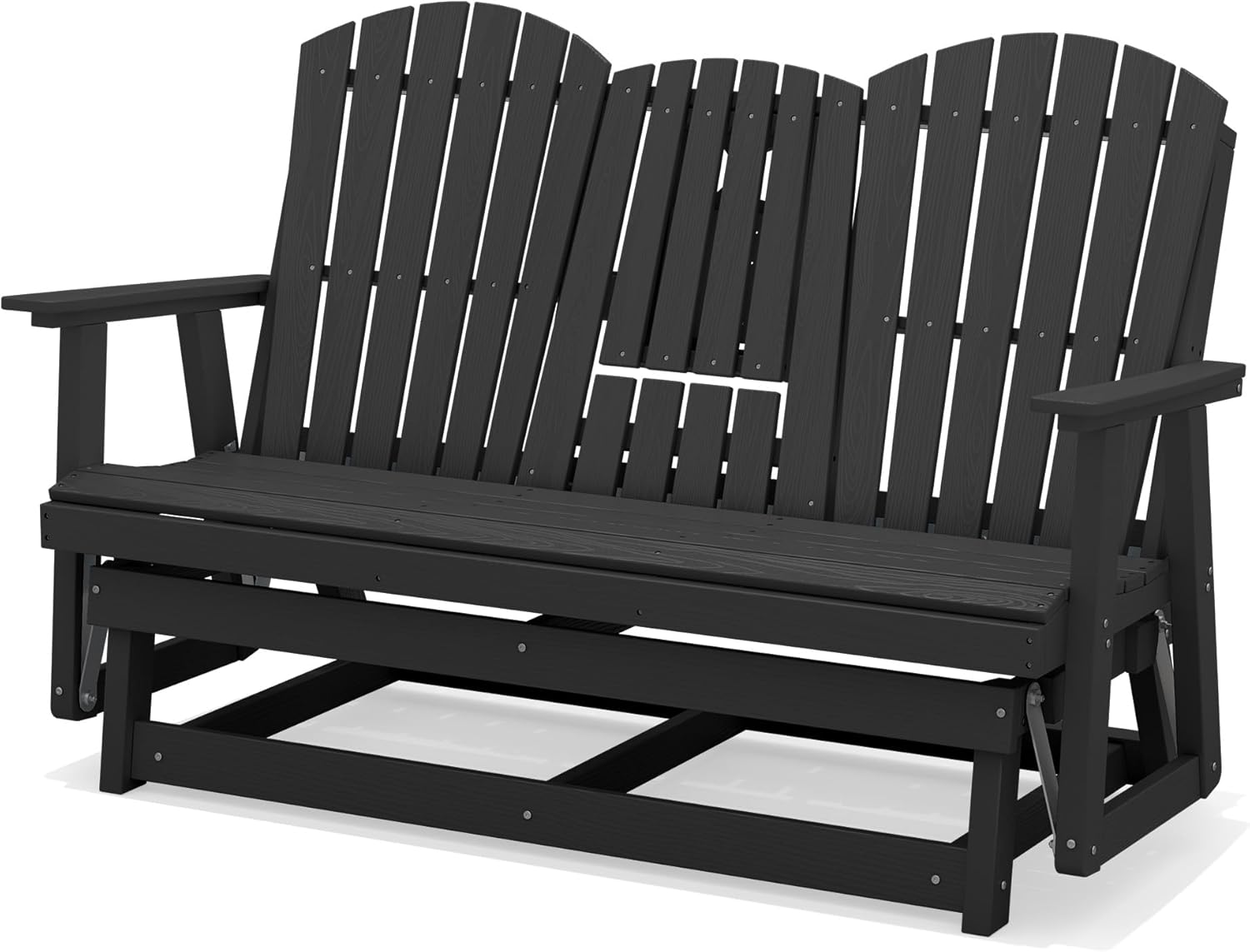 SERWALL 3 Person Outdoor Glider Bench with Cup Holder and iPad Placement,Oversized 66" HDPE Patio Glider Bench, All Weather Patio Glider Chair for Garden,Park,Yard,Front Porch,Black