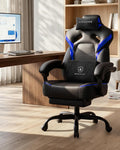 GTPLAYER Big and Tall Gaming Chair with Footrest, High Back Ergonomic Office Chair for Adults, Heavy Duty 350 lbs Capacity, Premium Leather & Iridescent Trim, ACE-Armor, Blue