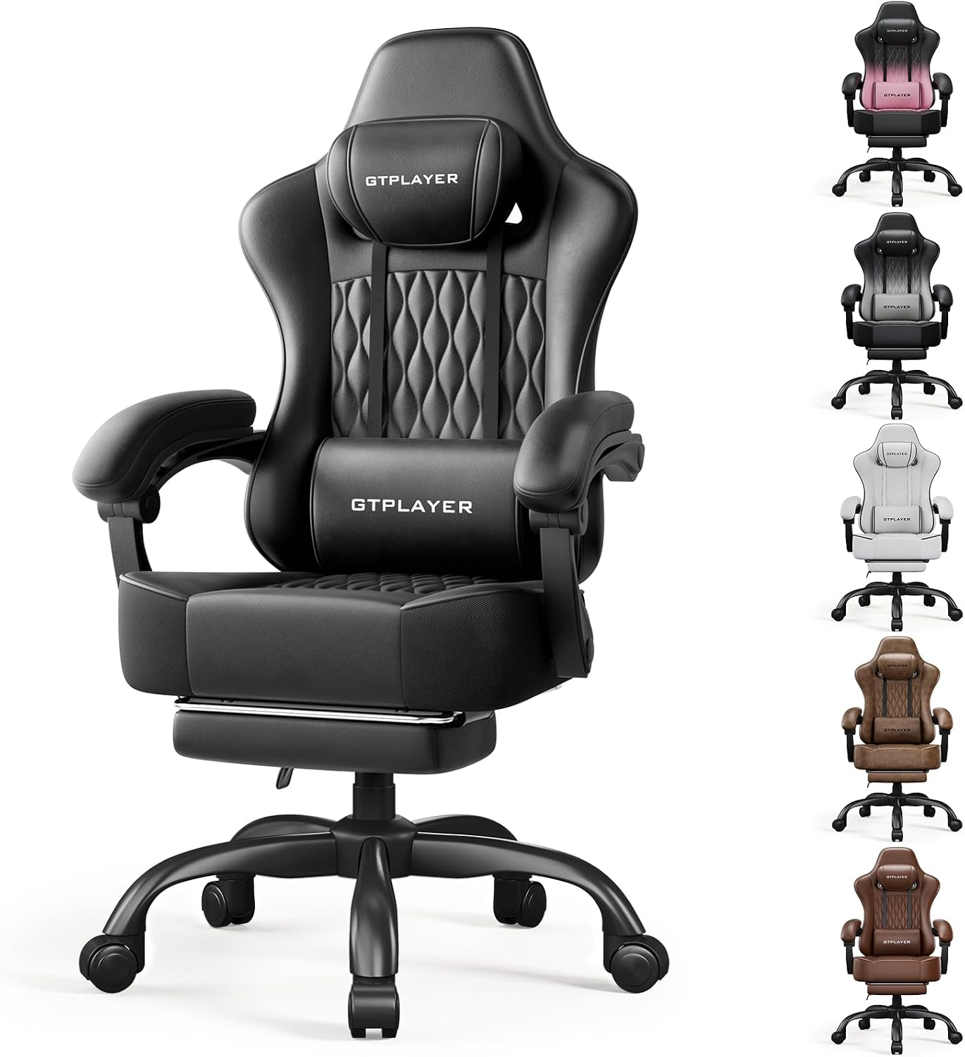 GTPLAYER Gaming Chair, 𝐁𝐢𝐠 𝐚𝐧𝐝 𝐓𝐚𝐥𝐥 Gaming Chair for Adults, 𝐖𝐢𝐝𝐞 𝐒𝐞𝐚𝐭 Computer Game Chairs with 𝐓𝐡𝐢𝐜𝐤 𝐏𝐨𝐜𝐤𝐞𝐭 𝐒𝐩𝐫𝐢𝐧𝐠 𝐂𝐮𝐬𝐡𝐢𝐨𝐧 & Footrest, 𝟑𝟓𝟎 𝐥𝐛𝐬, Black