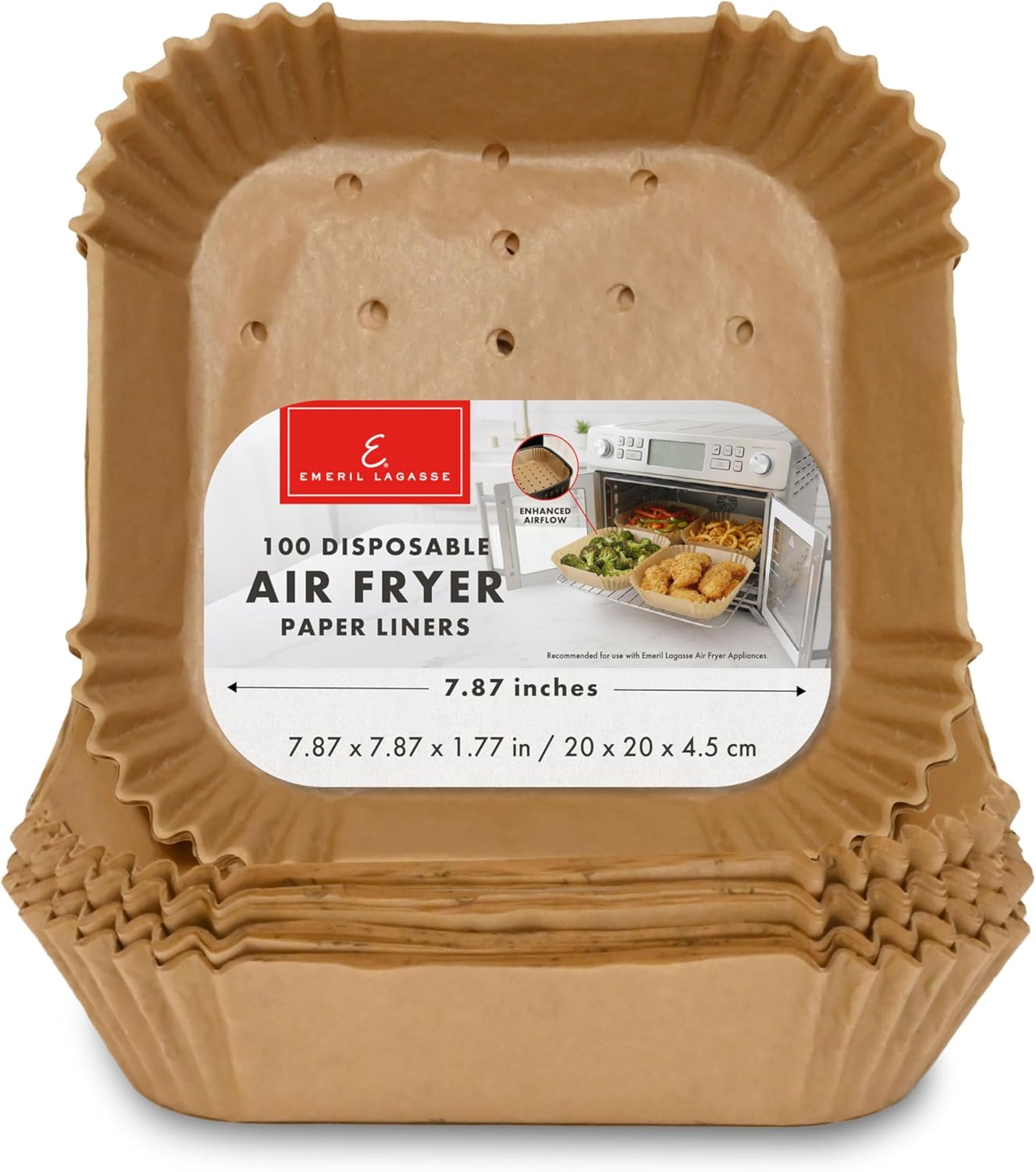 Emeril Lagasse Air Fryer Liners Disposable, Perforated Parchment Paper Air Fryer Liners for Emeril Lagasse Air Fryer Oven & French Door Air Fryer Oven – Square 7.87 Inch – 100 Count