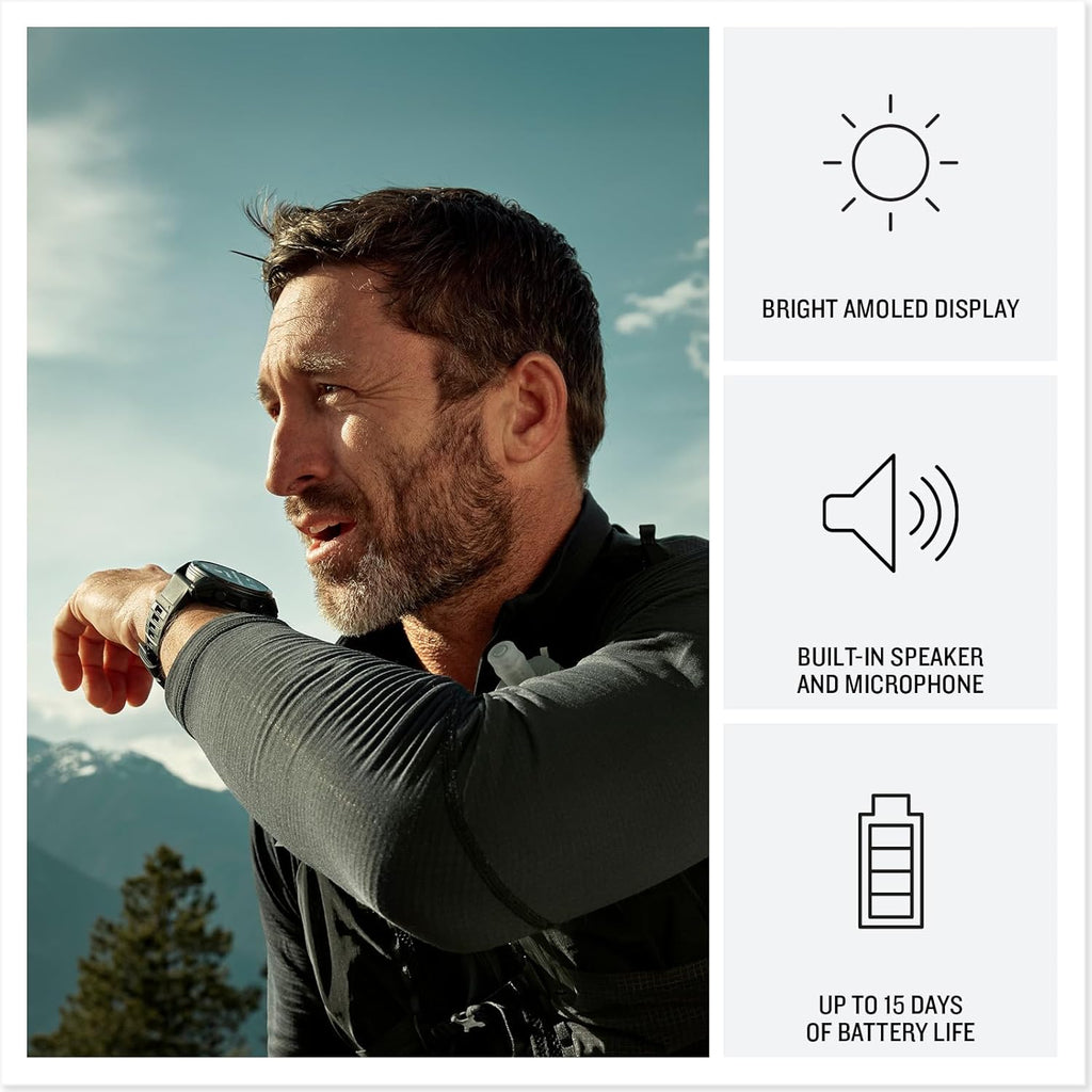 Garmin fēnix® 8 Pro, 47mm, AMOLED Display, Premium Connected Multisport GPS Smartwatch, inReach® Technology, Sapphire, Carbon Gray DLC Titanium with Black/Pebble Gray Silicone Band
