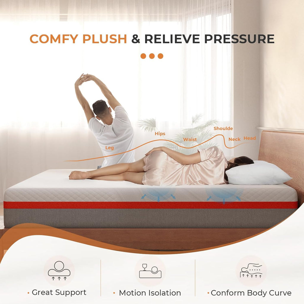 Sweetnight Queen Mattress, 12 Inch Gel Memory Foam Mattress in a Box, Plush Foam Mattress for Pressure Relief & Motion Isolation, Clarity, Gray+White