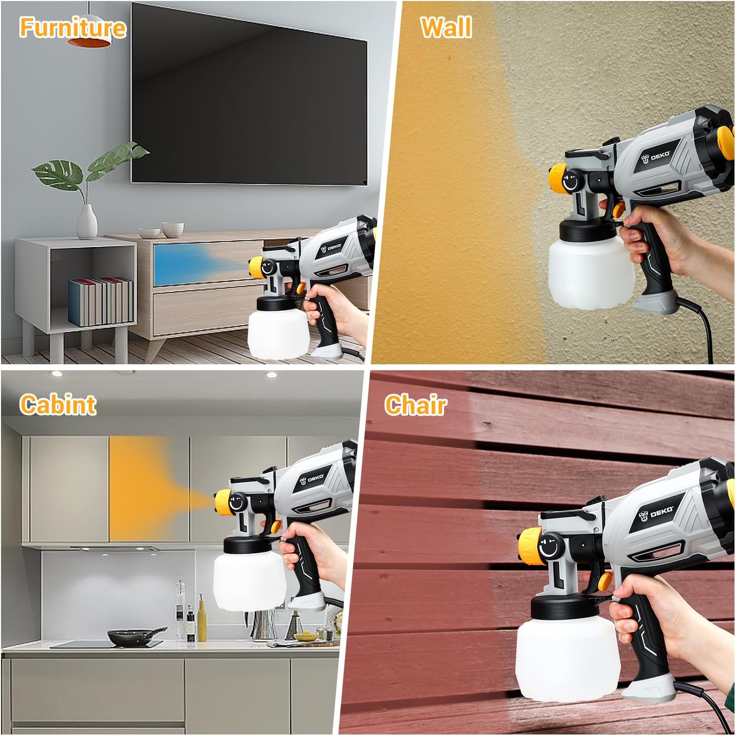 Paint Sprayer, 1000W HVLP High Power Spray Paint Gun with 1200ml High Capacity Container, 4 Nozzles and 3 Patterns, Easy to Clean, for Furniture, Cabinets, Fence, Walls, Door, Garden Chairs