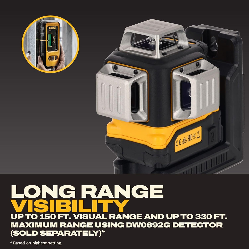 DEWALT Laser Level 360 Self Leveling, USB-C Rechargeable 3x360 Green Line Laser Leveler Tool, Fast Charging, 9 Hrs of Runtime, 1/8 inch Accuracy (DCLE14361GB)
