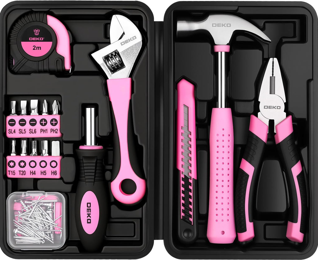DEKOPRO 86PCS Pink Tool Set Household DIY Tool Kit for Women with Storage Toolbox, Small Compact Hand Tool Box Set for Home Use, DIY, Apartment, Office & Home Repair