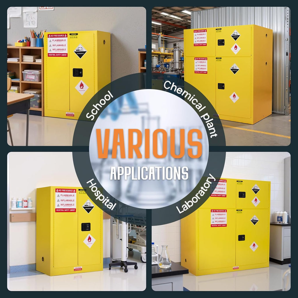 SPECRAFT 125 Gallon Flammable Cabinet, 65x59x34 Inch, 2 Independent Storage with Adjustable Galvanized Shelves, Cold-Rolled Steel, OSHA & CE Certified for Industrial, Commercial Use, Yellow