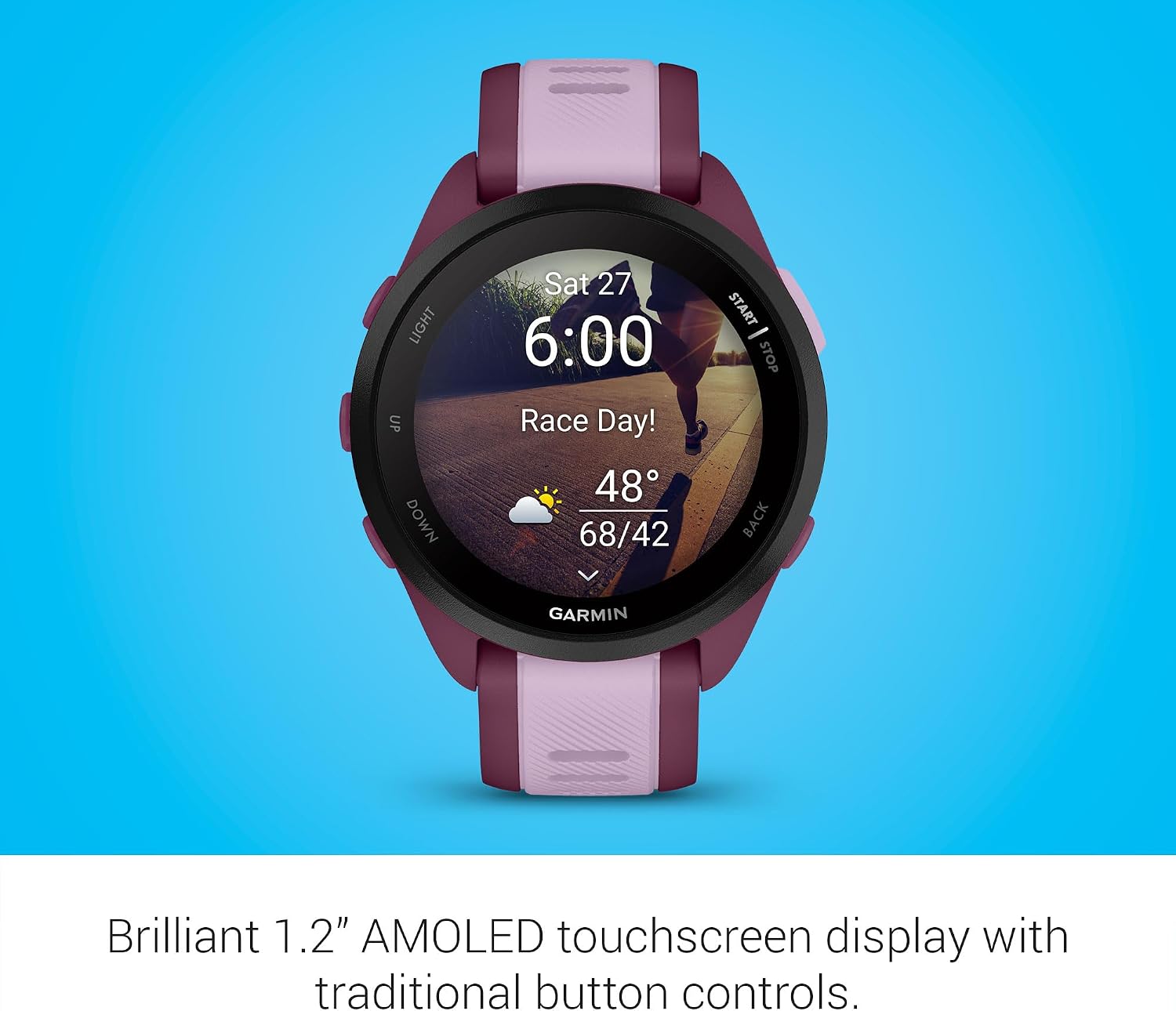Garmin Forerunner 165 Music, Running Smartwatch, Colorful AMOLED Display, Training Metrics and Recovery Insights, Music on Your Wrist, Berry
