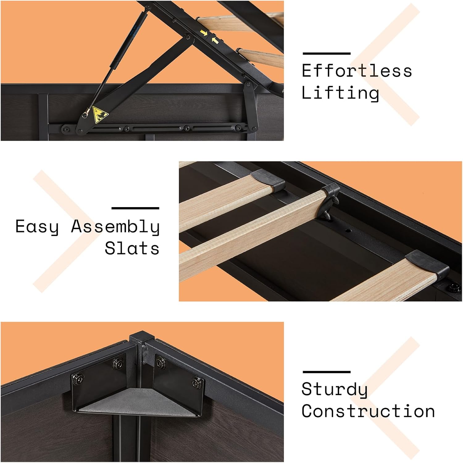 AMERLIFE Lift Up Storage Bed, Queen Bed Frame with Storage Underneath, Wooden Platform Bed Frame, Solid Wood Slats Support, No Fixed Headboard, No Box Spring Needed, Dark Oak
