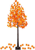 VIVATREES 6FT Artificial Lighted Maple Tree with 120 LEDs, Fall Tree with Warm White Lights for Indoor Outdoor Autumn Halloween Thanksgiving Decor