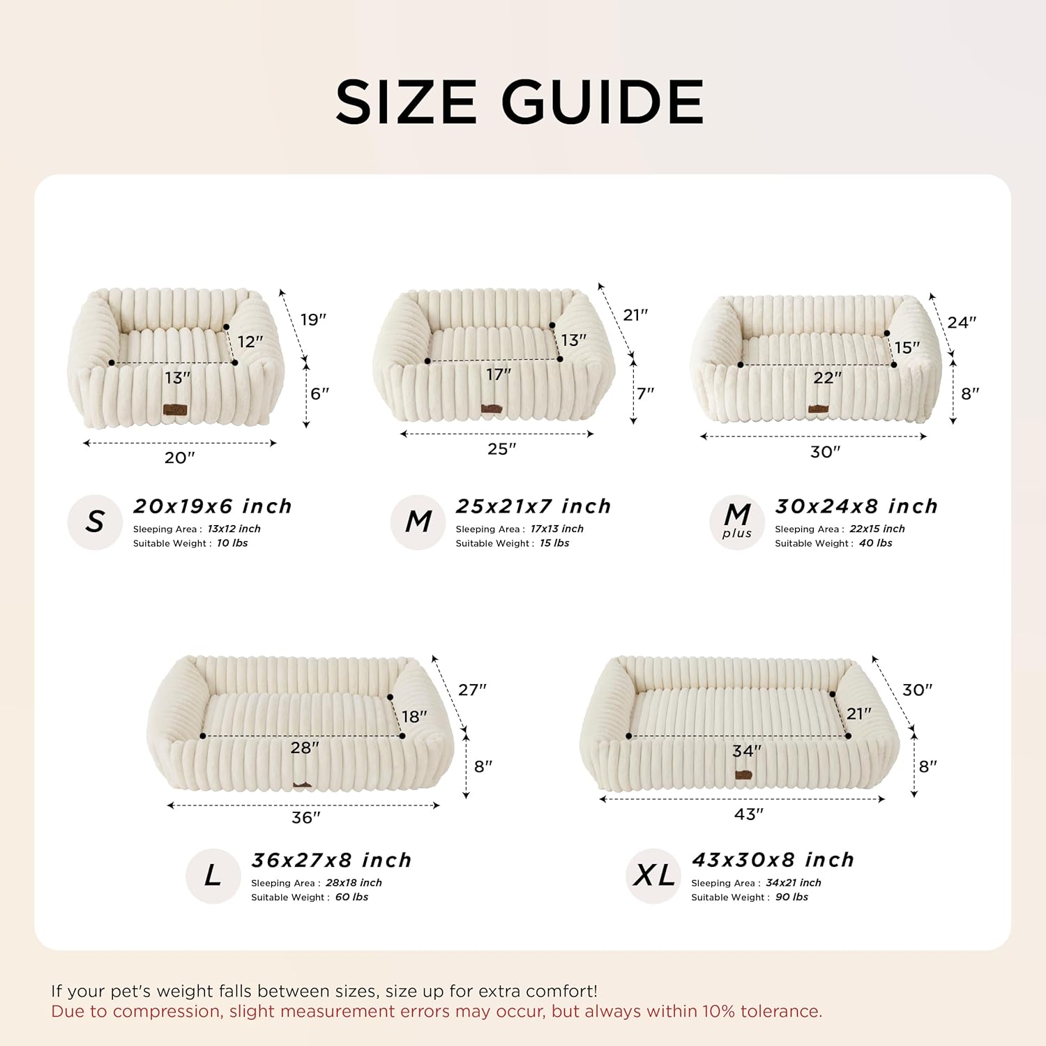 Bedsure ComfyFleece™ Cute Dog Bed for Small Medium Dogs - Washable Furry Puppy Beds, Rectangle Orthopedic Corduroy Fleece Pet Beds with Removable Zipper Cover, 25x21x7inches,Sandy Beige