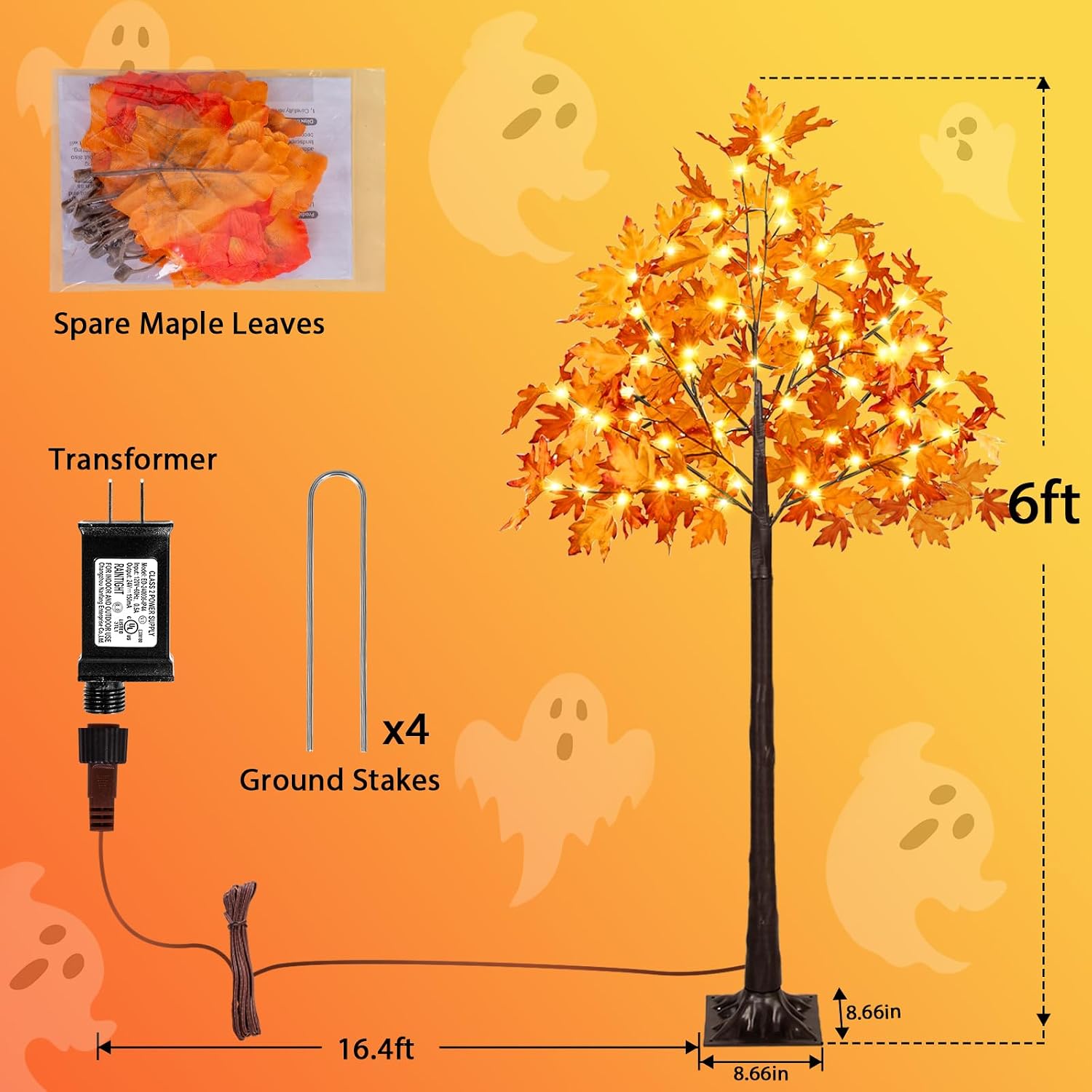 VIVATREES Set of 2, 6FT Artificial Lighted Maple Trees with 240 LEDs, Fall Tree with Warm White Lights for Indoor Outdoor Autumn Halloween Thanksgiving Decor