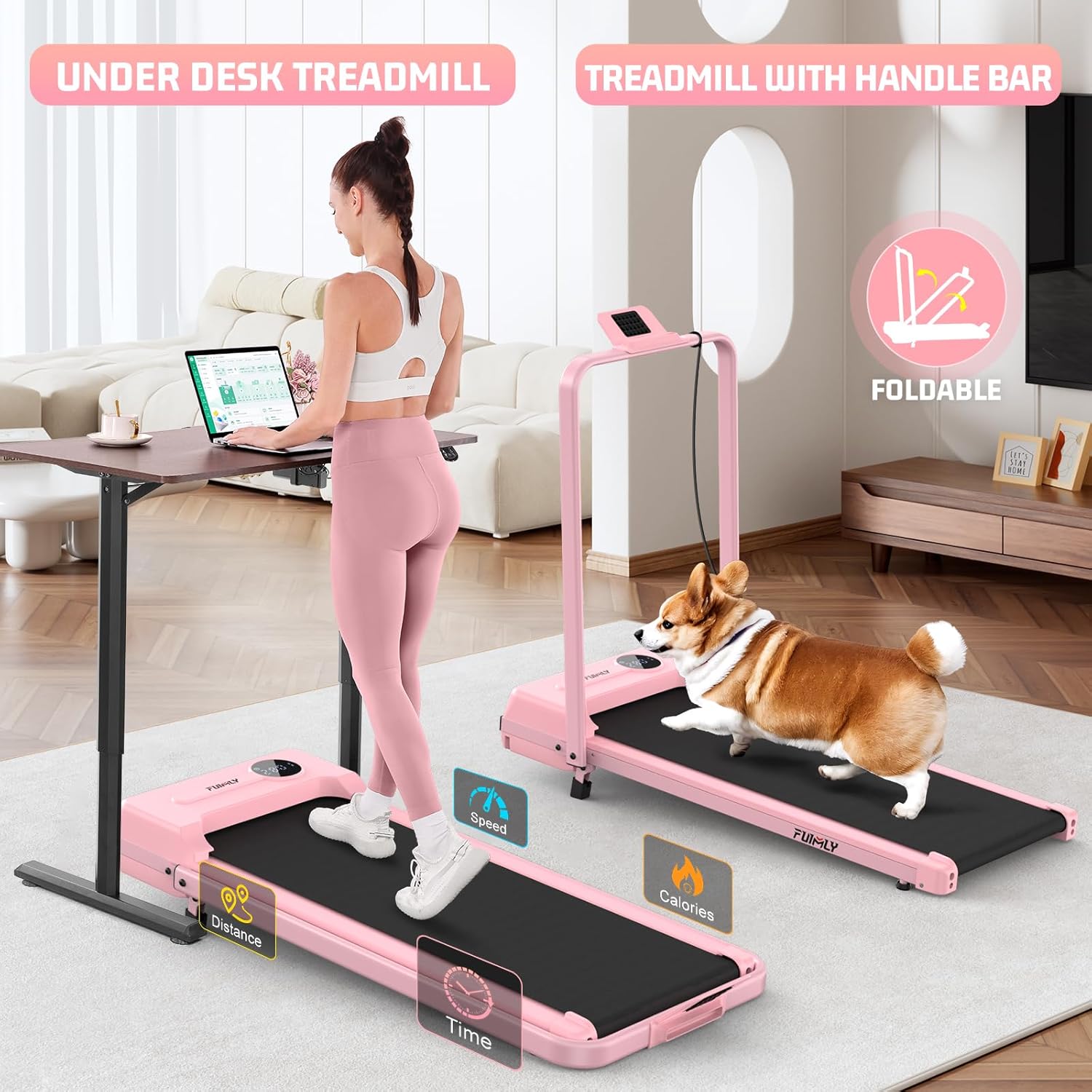 FUNMILY Walking Pad Treadmill with Incline, Foldable Treadmills for Home Office, Portable Walking Pad 300lbs Capacity, Remote Control, Led Touch Screen, 2s Folding Treadmill