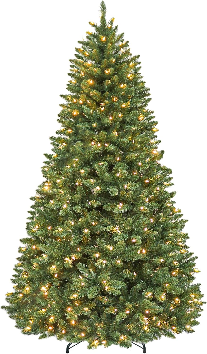 6 ft Lighted Christmas Tree, Artificial Christmas Tree with 250 Warm White Lights, 1032 Branch Tips, Hinged Branches and Metal Stand