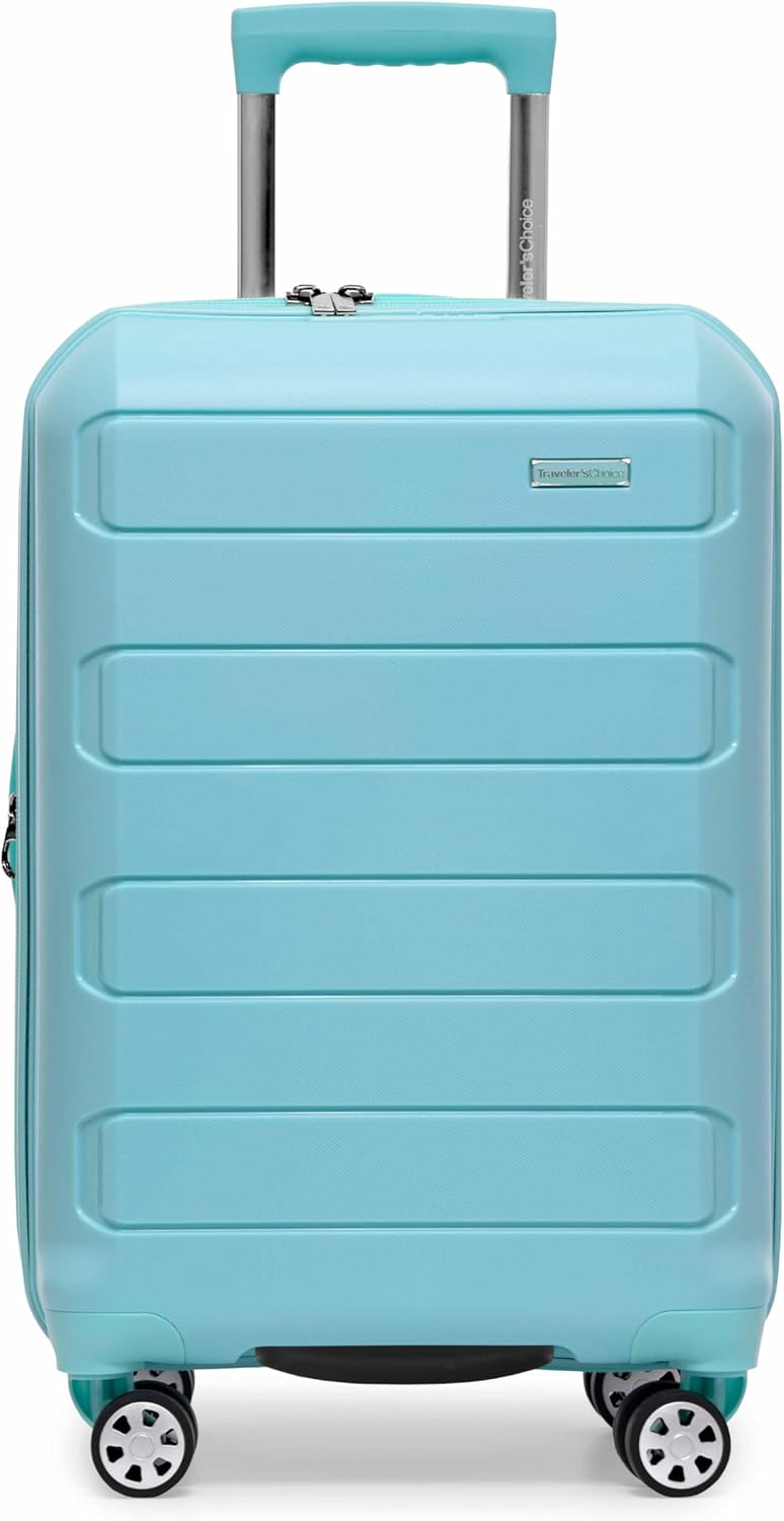 Traveler's Choice Pagosa Hardshell Expandable Luggage with Spinner Wheels, Baby Blue, 2-Piece Set (22/27)