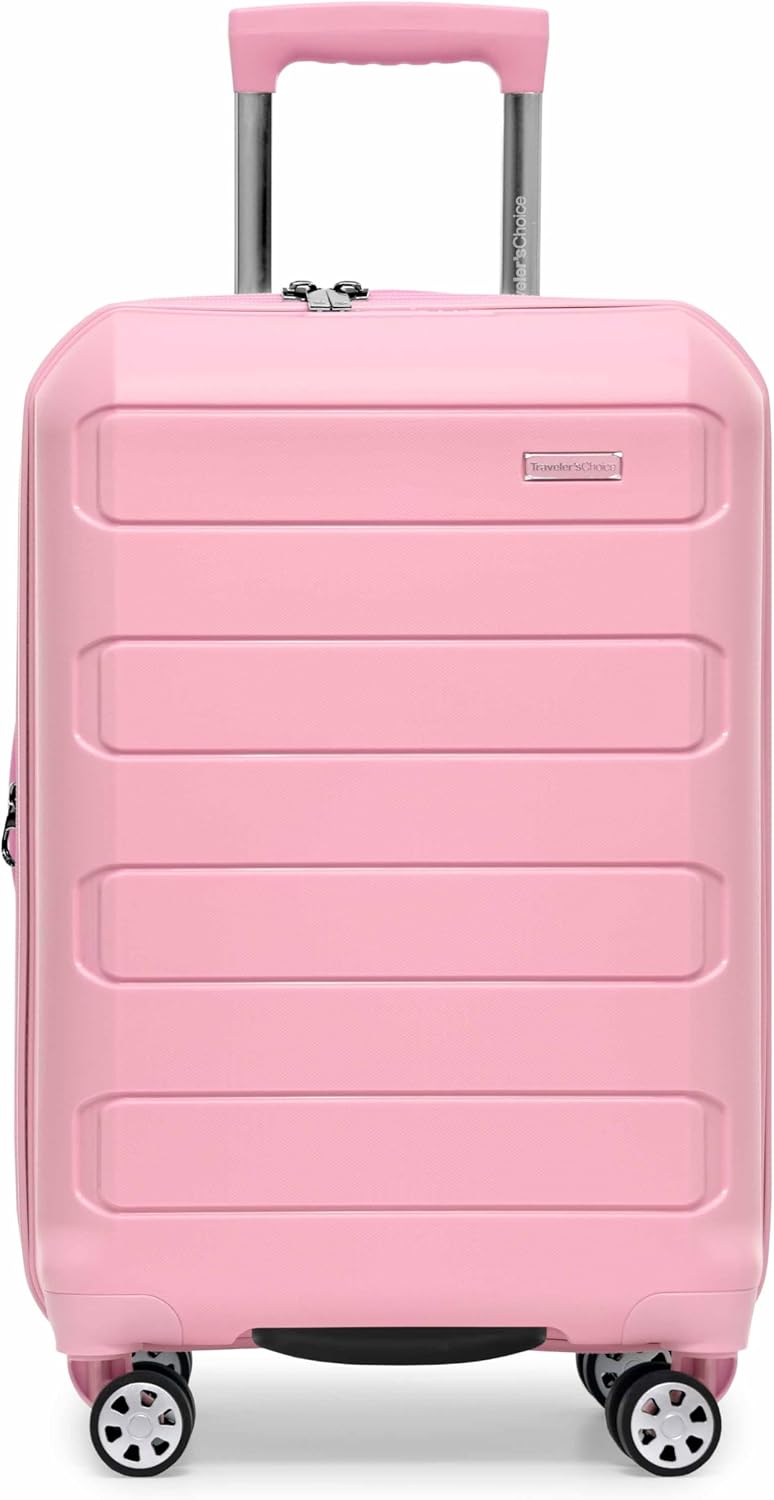 Traveler's Choice Pagosa Hardshell Expandable Luggage with Spinner Wheels, Pink, 22-Inch Carry-on