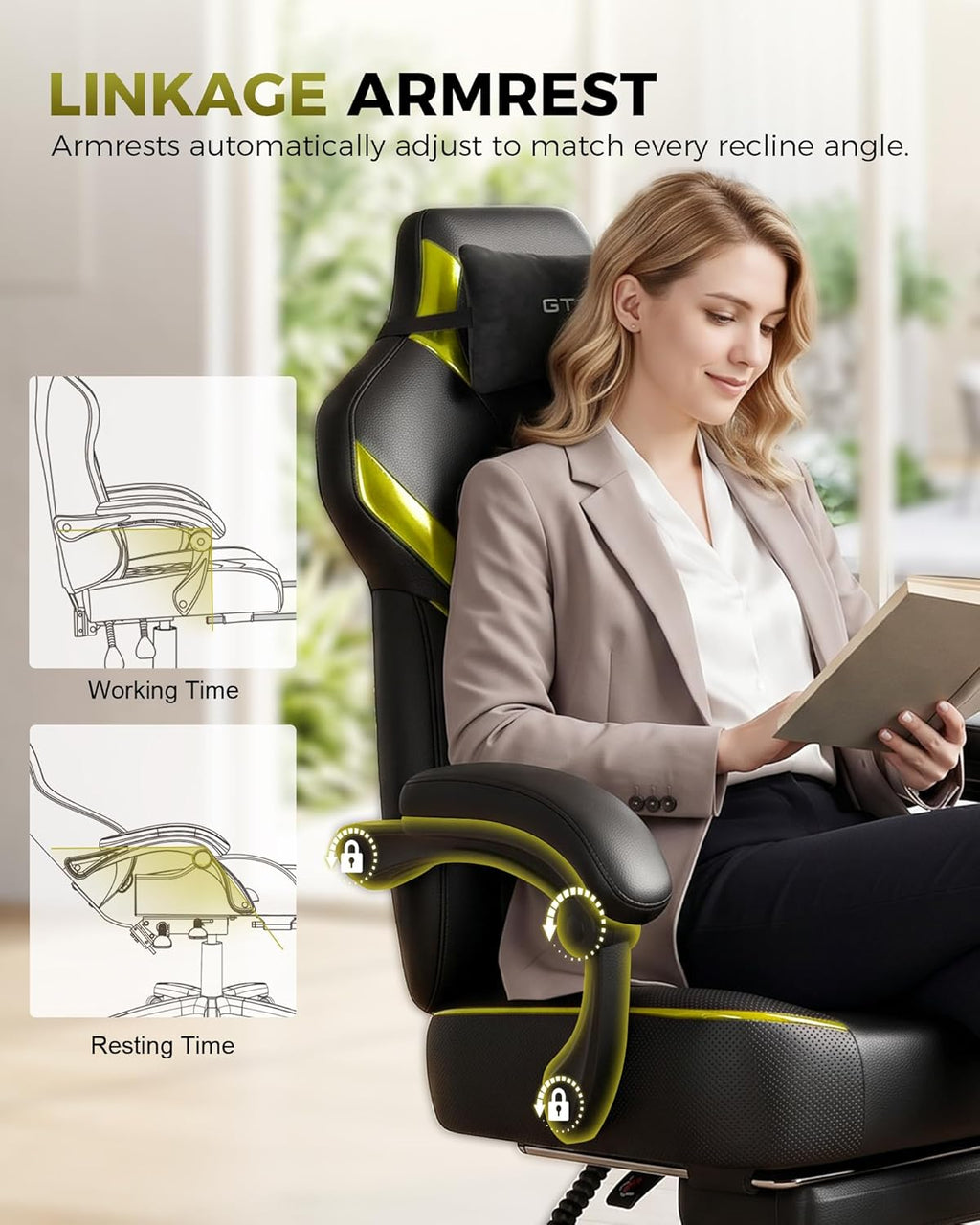 GTPLAYER Big and Tall Gaming Chair with Footrest, High Back Ergonomic Office Chair for Adults, Heavy Duty 350 lbs Capacity, Premium Leather & Iridescent Trim, ACE-Armor, Yellow