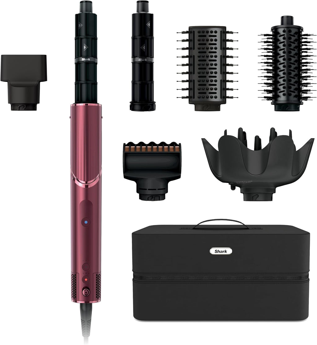 Shark FlexStyle | Air Multi-Styler & Drying System | Hair Dryer Brush for Blowouts with Coanda Auto- Wrap Curlers, Round & Paddle Brush, Diffuser & Concentrator Attachment | Black Cherry | HD457CR