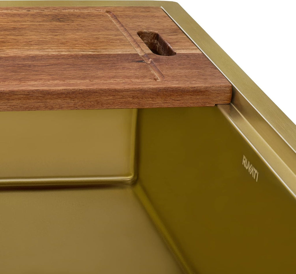 Ruvati 36-inch Matte Gold Workstation Apron-Front Brass Tone Stainless Steel Kitchen Sink - RVH9308GG