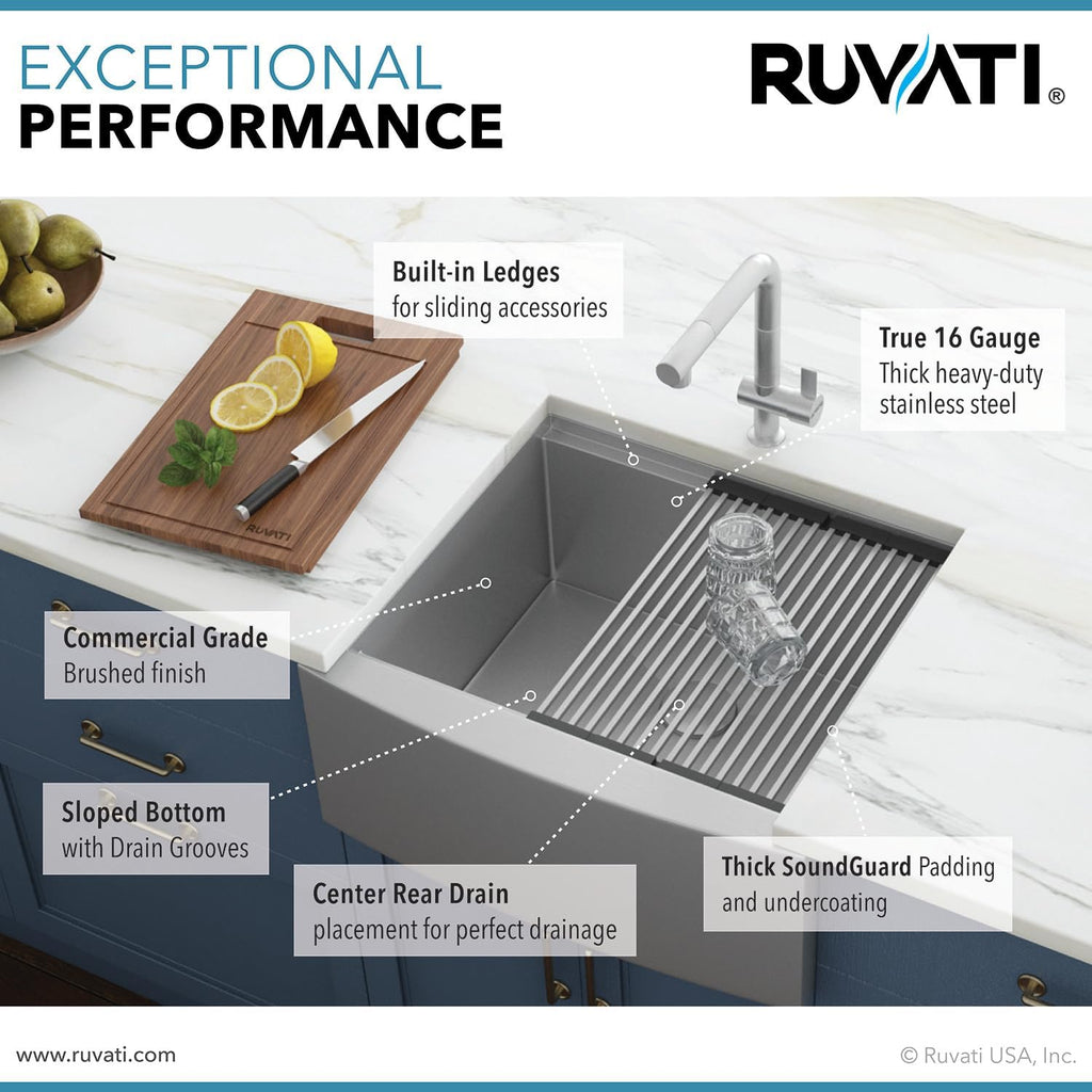 Ruvati 24-inch Apron-front Workstation Farmhouse Kitchen Sink 16 Gauge Stainless Steel Single Bowl - RVH9020