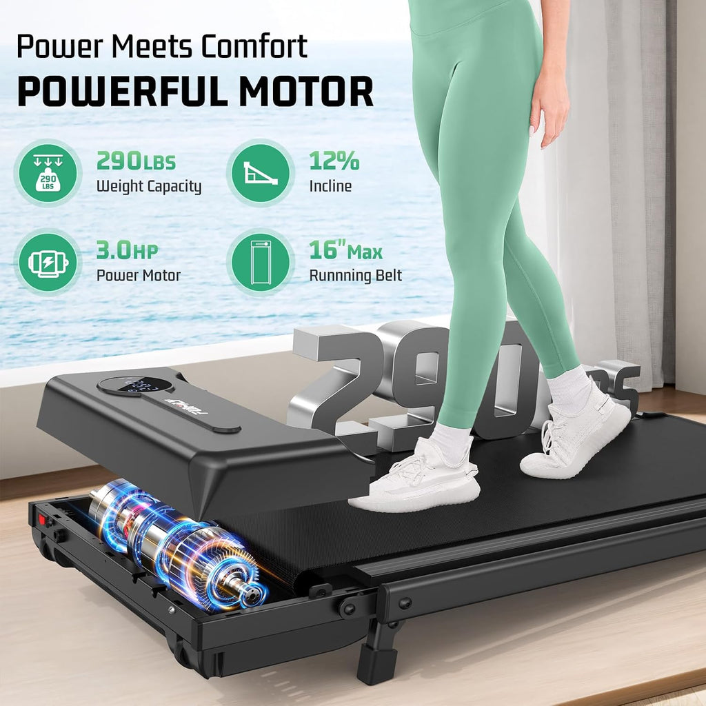 FUNMILY Walking Pad Treadmill with Incline, Foldable Treadmills for Home Office, Portable Walking Pad 300lbs Capacity, Remote Control, Led Touch Screen, 2s Folding Treadmill