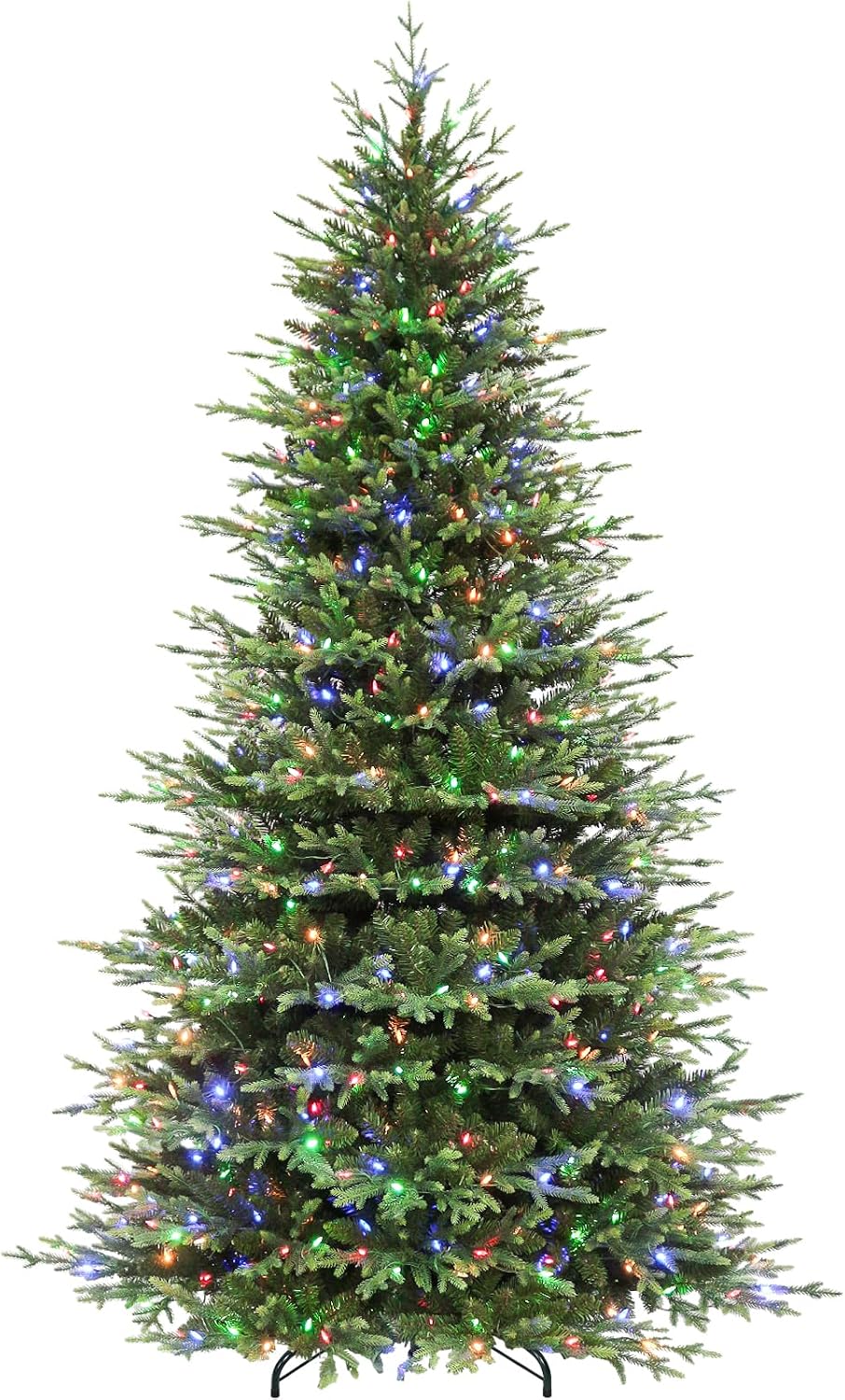 9 ft Lighted Artificial Christmas Tree, 600 Color Changing LED Lights, 5149 PE&PVC Mixed Branch Tips, Metal Base and Hinged Branches for Party, Home, Holiday, 10 Modes