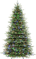 9 ft Lighted Artificial Christmas Tree, 600 Color Changing LED Lights, 5149 PE&PVC Mixed Branch Tips, Metal Base and Hinged Branches for Party, Home, Holiday, 10 Modes