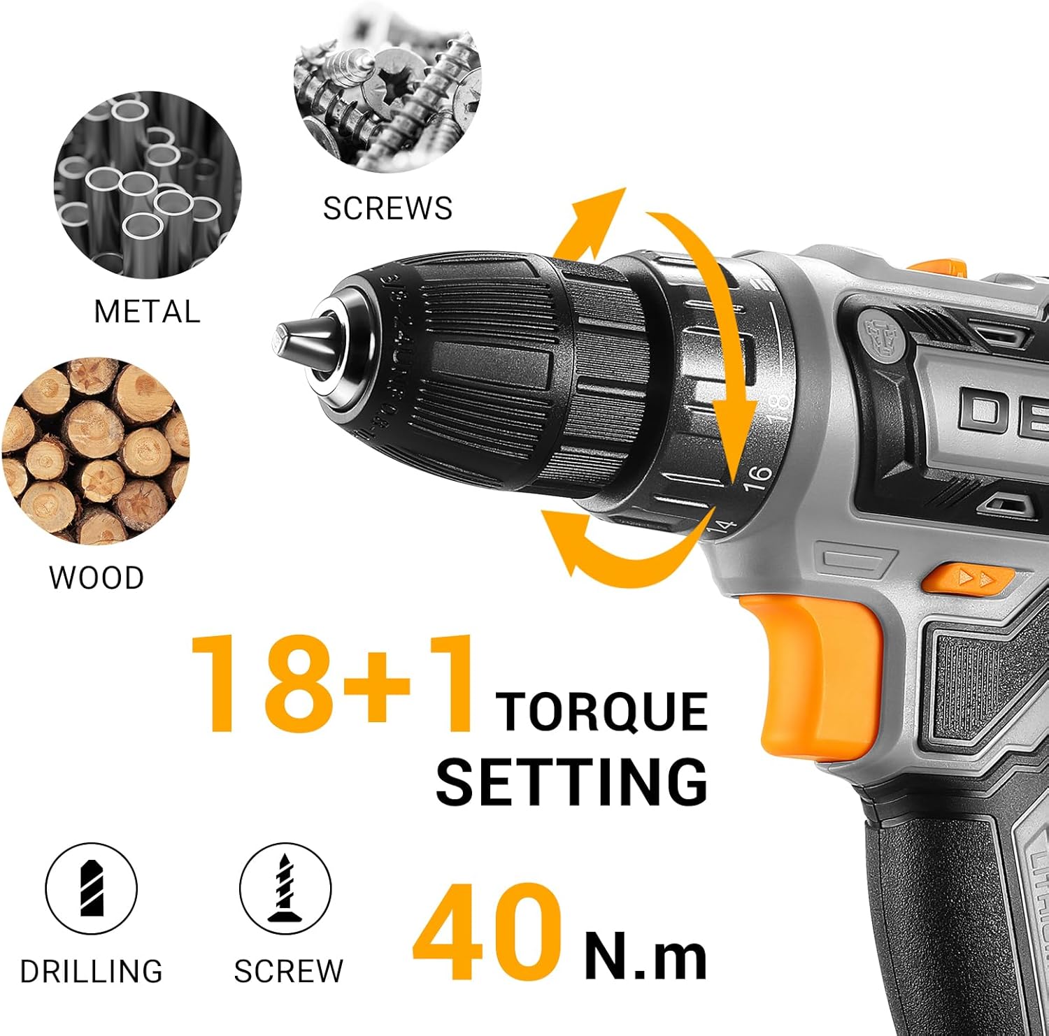 Power Drill Cordless: DEKOPRO Cordless Drill 20V Electric Power Drills Set Tool Drills Cord-less Set with Battery and Charger