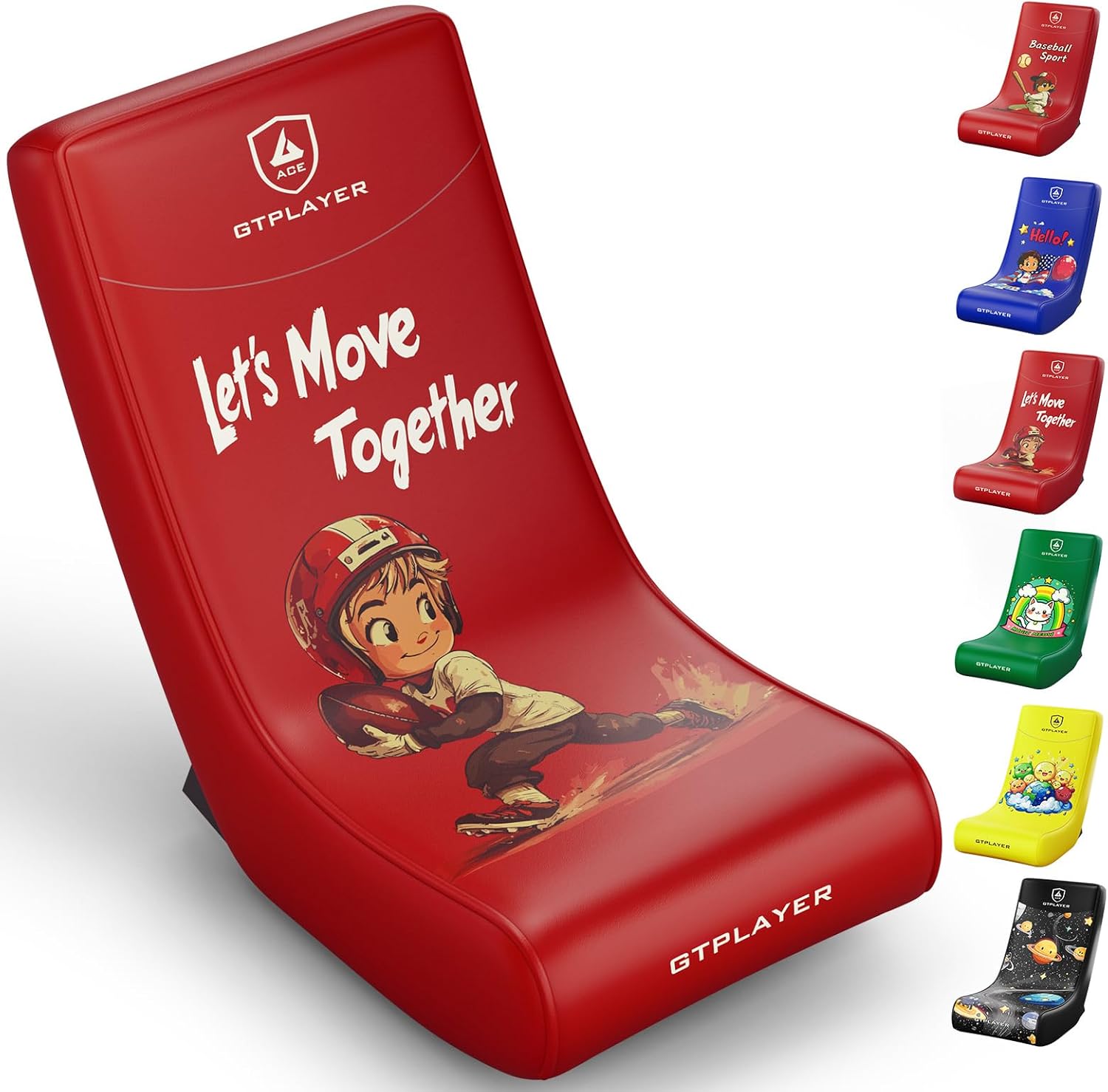 GTPLAYER Gaming Floor Rocking Chair – Rocker Floor Game Chair with Angle Limiter, Stylish Patterned Design, Comfortable Video Game Seat, Red Football Pattern