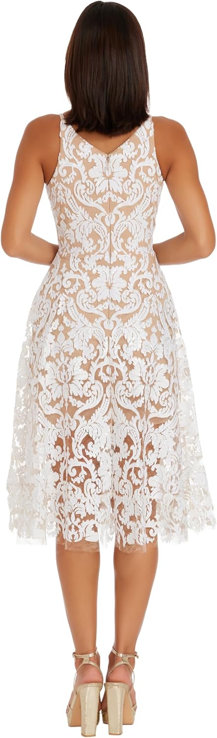Dress the Population Womens Blair Plunging Fit and Flare Midi Dress