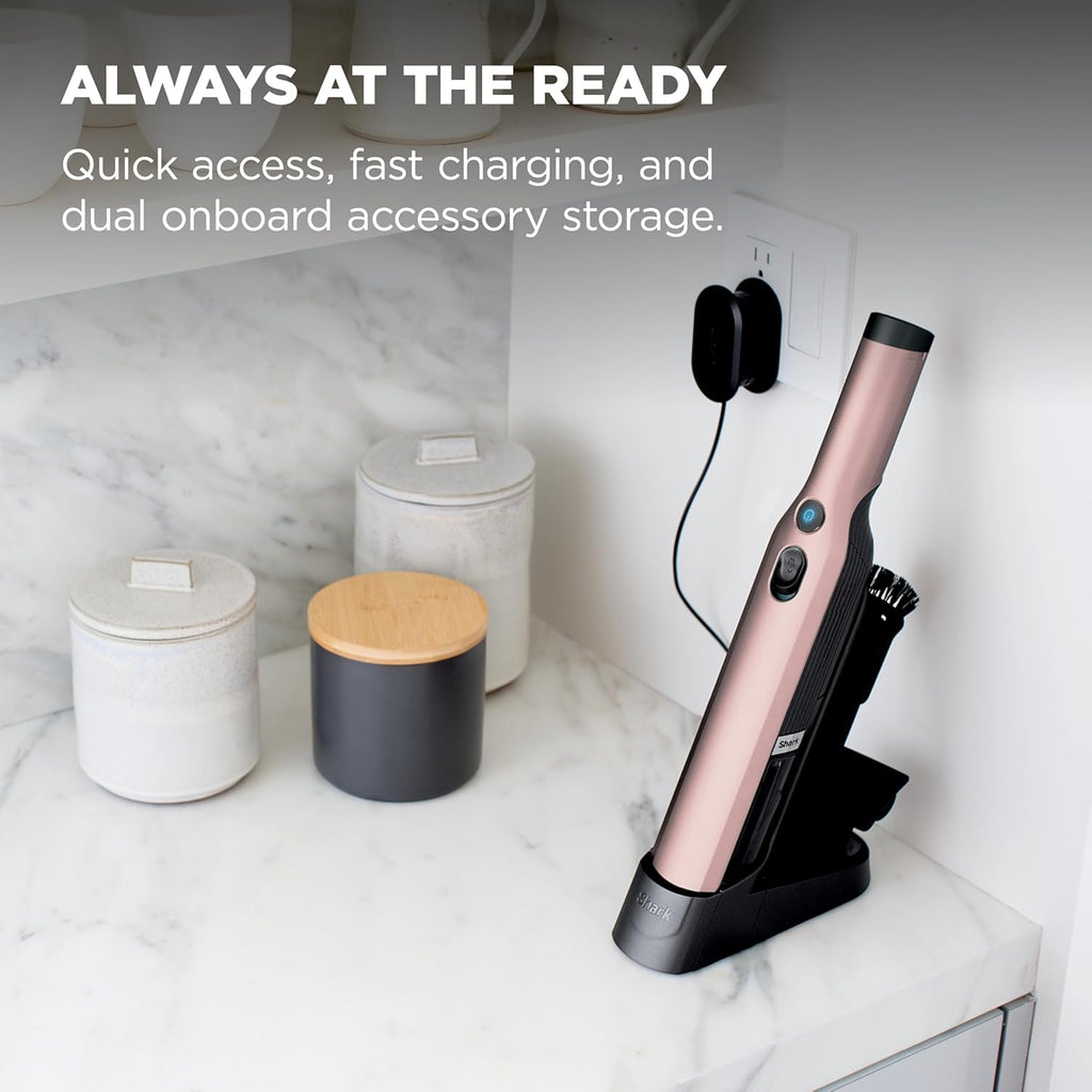 Shark WANDVAC Cordless Hand Vac, Lightweight, Portable at 1.4 lbs., Powerful Suction, Charging Dock, One-Touch Empty for Car & Home, Multi-Surface Pet Tool & Duster Crevice Tool, Rose Gold, WV201RGBRN
