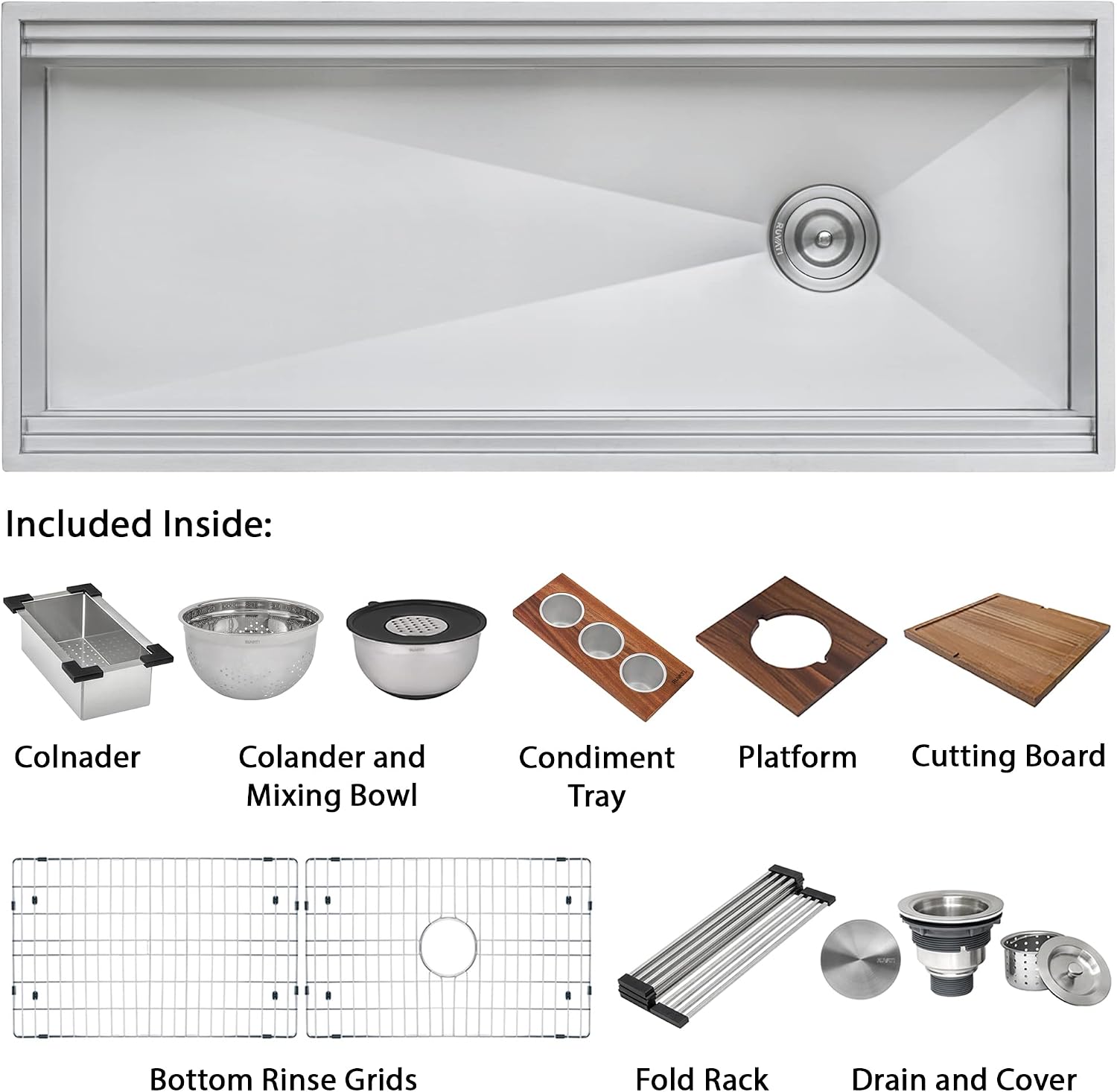 Ruvati 57-inch Undermount Workstation Kitchen Sink – 16 Gauge Stainless Steel Single Bowl with Ledges & Accessories – RVH8555