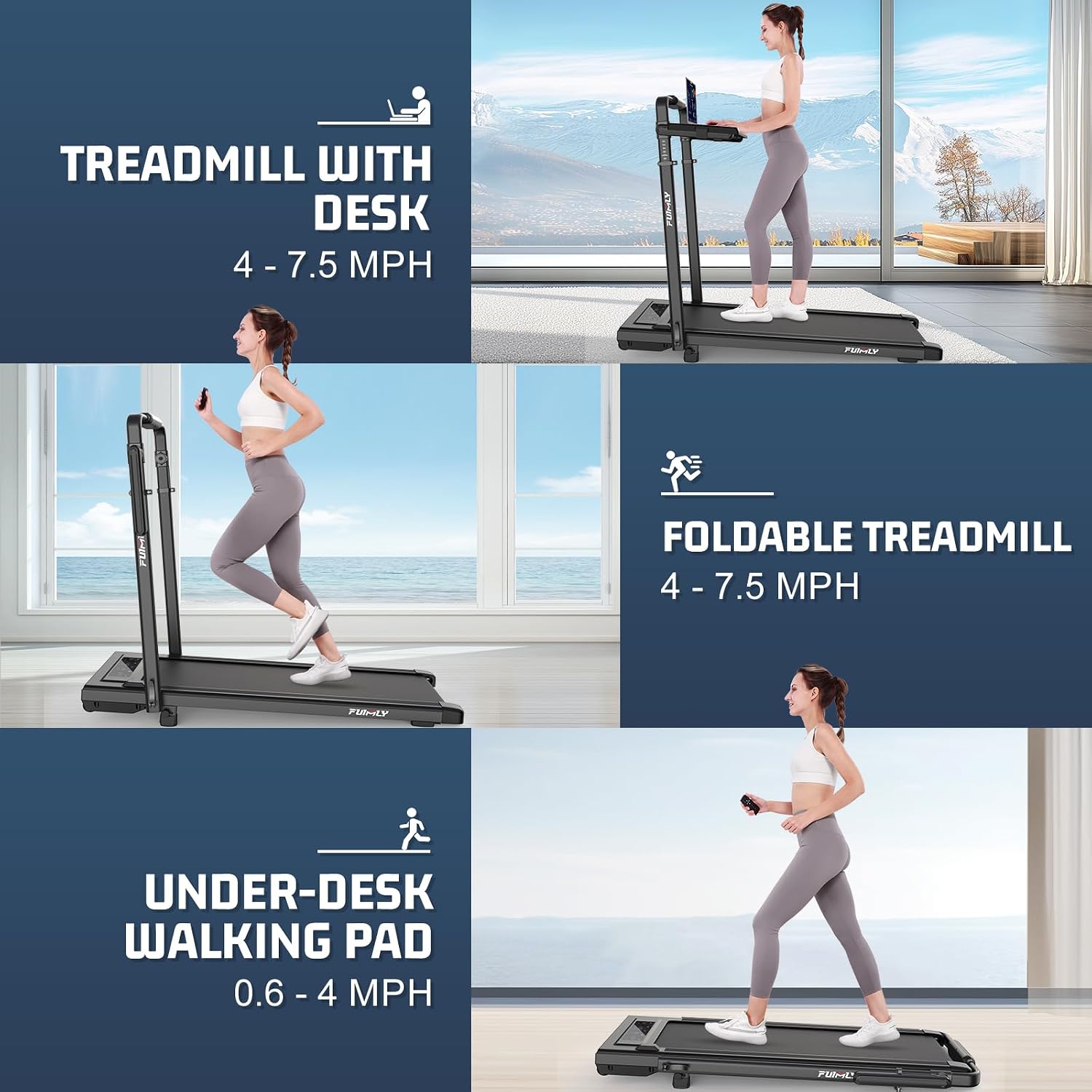 Walking Pad Treadmill with Desk Workstation, 15% Incline Treadmill with Handle Bar, Foldable Treadmills Under Desk for Home/Office, 400 lbs+ Capacity, Adjustable Height, Removable Desk, 3.5HP Motor