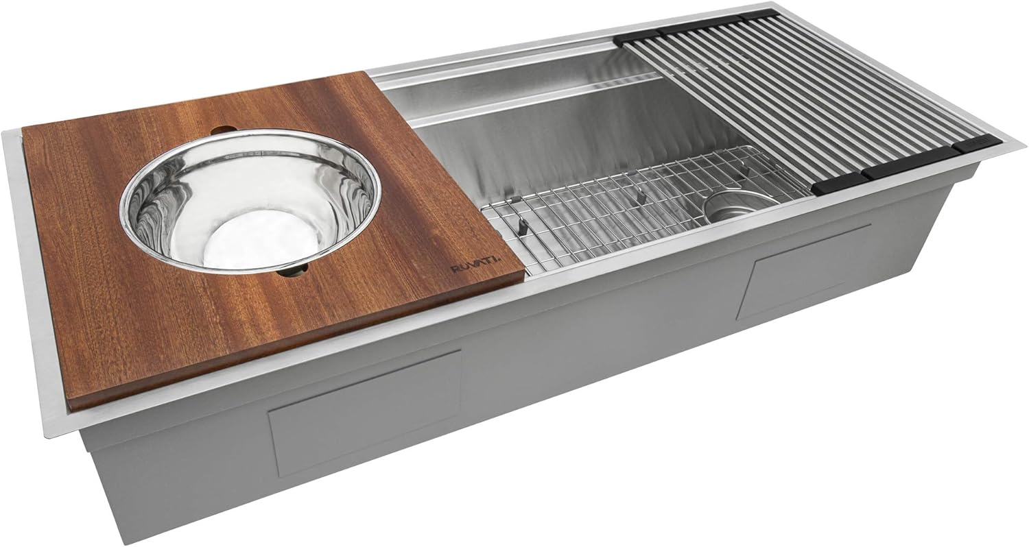 Ruvati 33-inch Undermount Workstation Kitchen Sink – 16 Gauge Stainless Steel kitchen Sink Single Bowl with Cutting Board & Accessories, Brushed Finish Hides Scratches – RVH8222