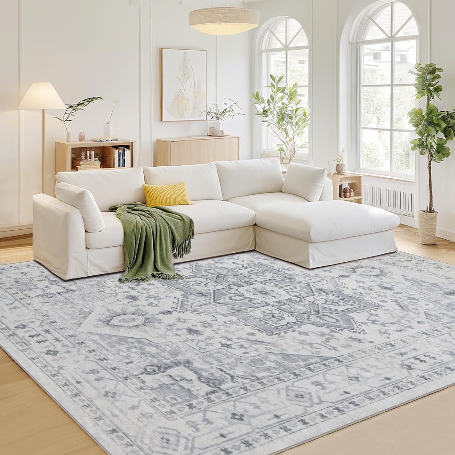Srugn Washable Rugs 5x7 Area Rugs for Living Room,Bedroom,Dining Room- Ultra Soft Faux Wool Nursery Rug for Baby Girl,Neutral Light Pink Low Pile Vintage Carpets for Dorm Kids Playroom,Non Slip