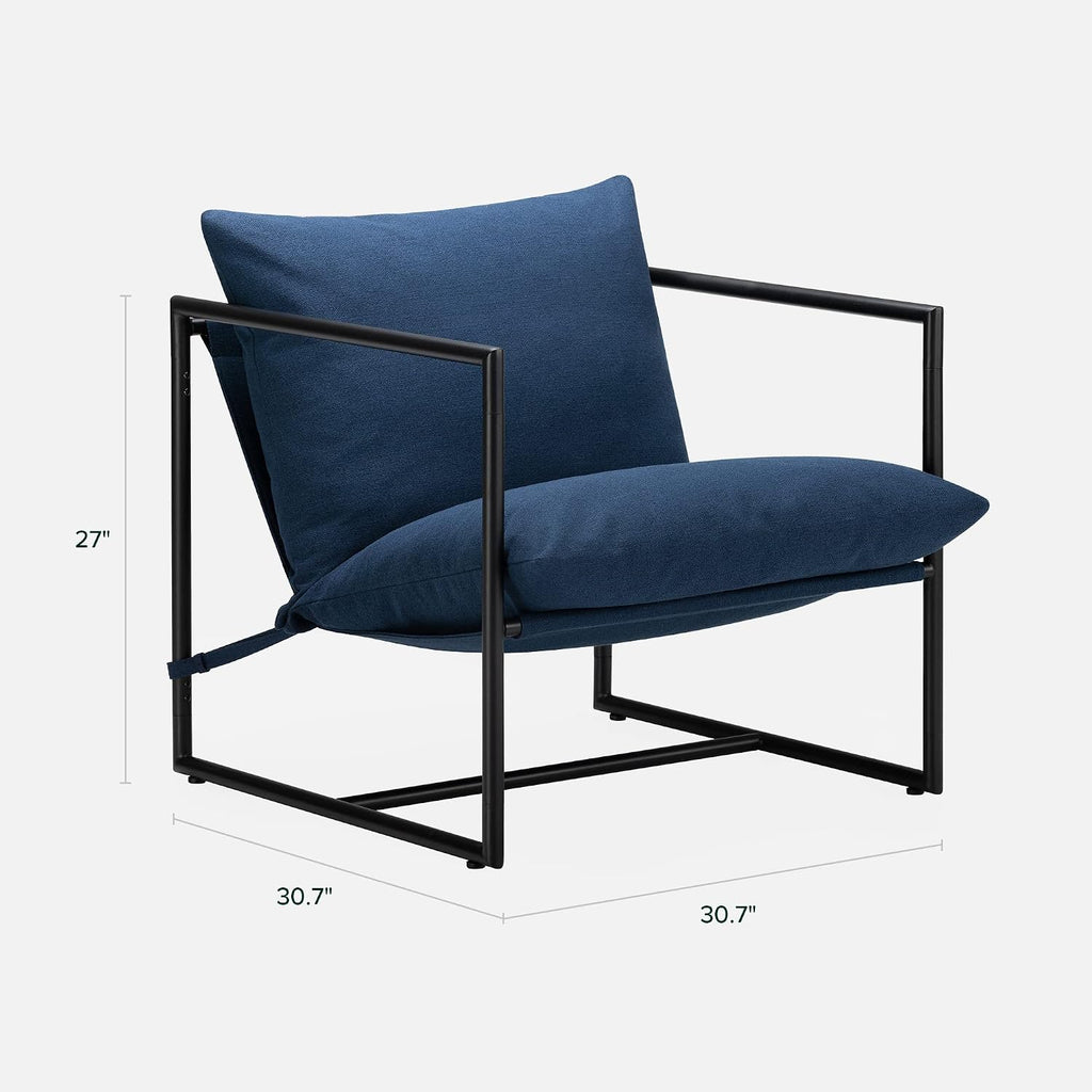 Zinus Aidan Sling Accent Chair, Metal Framed Armchair with Shredded Foam Cushioning, Navy
