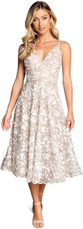 Dress the Population Women's Elisa Sleeveless Plunge Neckline Fit and Flare Midi Dress