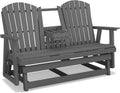 SERWALL 3 Person Outdoor Glider Bench with Cup Holder and iPad Placement,Oversized 66" HDPE Patio Glider Bench, All Weather Patio Glider Chair for Garden,Park,Yard,Front Porch,Gray