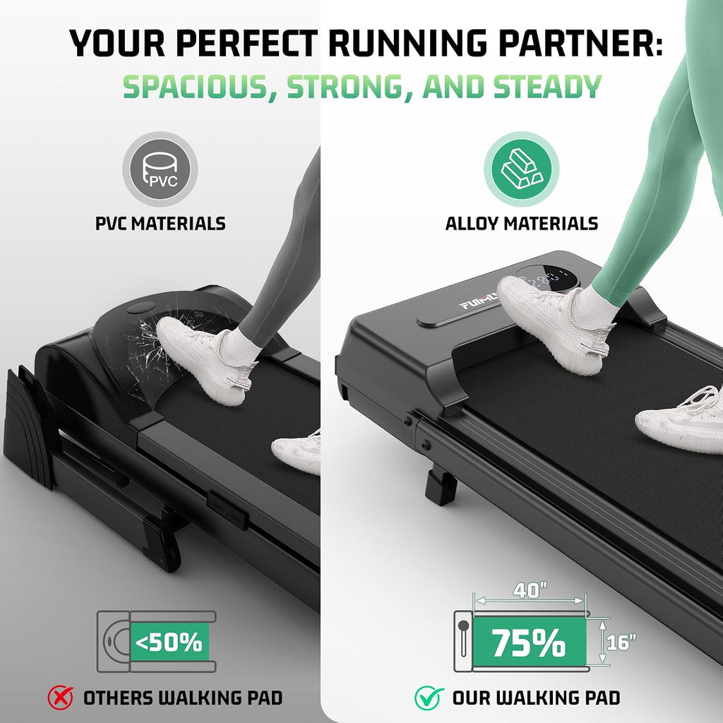 FUNMILY Walking Pad Treadmill with Incline, Foldable Treadmills for Home Office, Portable Walking Pad 300lbs Capacity, Remote Control, Led Touch Screen, 2s Folding Treadmill