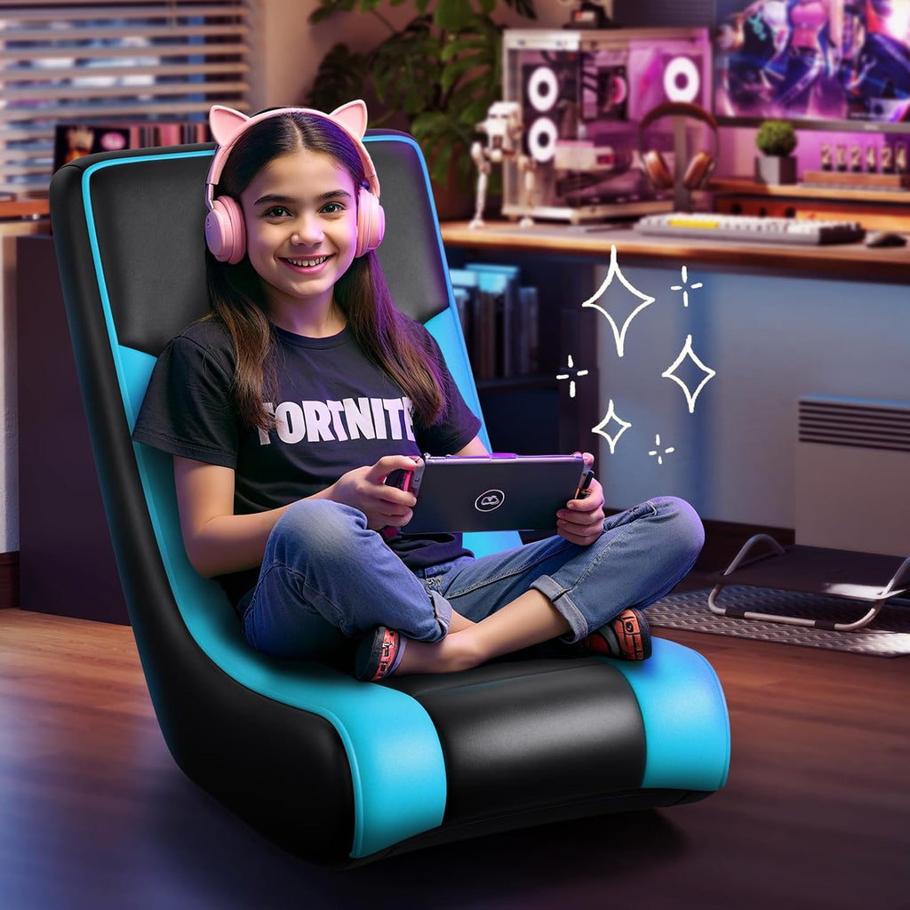 GTPLAYER Floor Rocker Gaming Chair – Adjustable Angle Limiter, Ultra Lightweight Ergonomic Floor Rocking Game Seat for Gaming and Lounging, Aqua