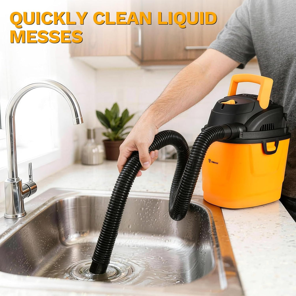 DEKOPRO Shop Vacuum Wet and Dry:1.5-Gallon 2 Peak HP Portable Small Shop Vac, Car Vacuum with 1-1/4 Inch 4Ft Hose, 6 Ft Cord,Mini Shop Vac for Homes, Pets, and Cars