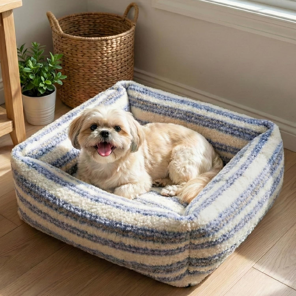 WESTERN HOME WH Dog Bed for Small Medium Dogs - Washable Small Dog Bed, High Back Support Pet Sofa with Sides, Soft Pet Beds with Anti Slip Bottom, 25inch, Blue