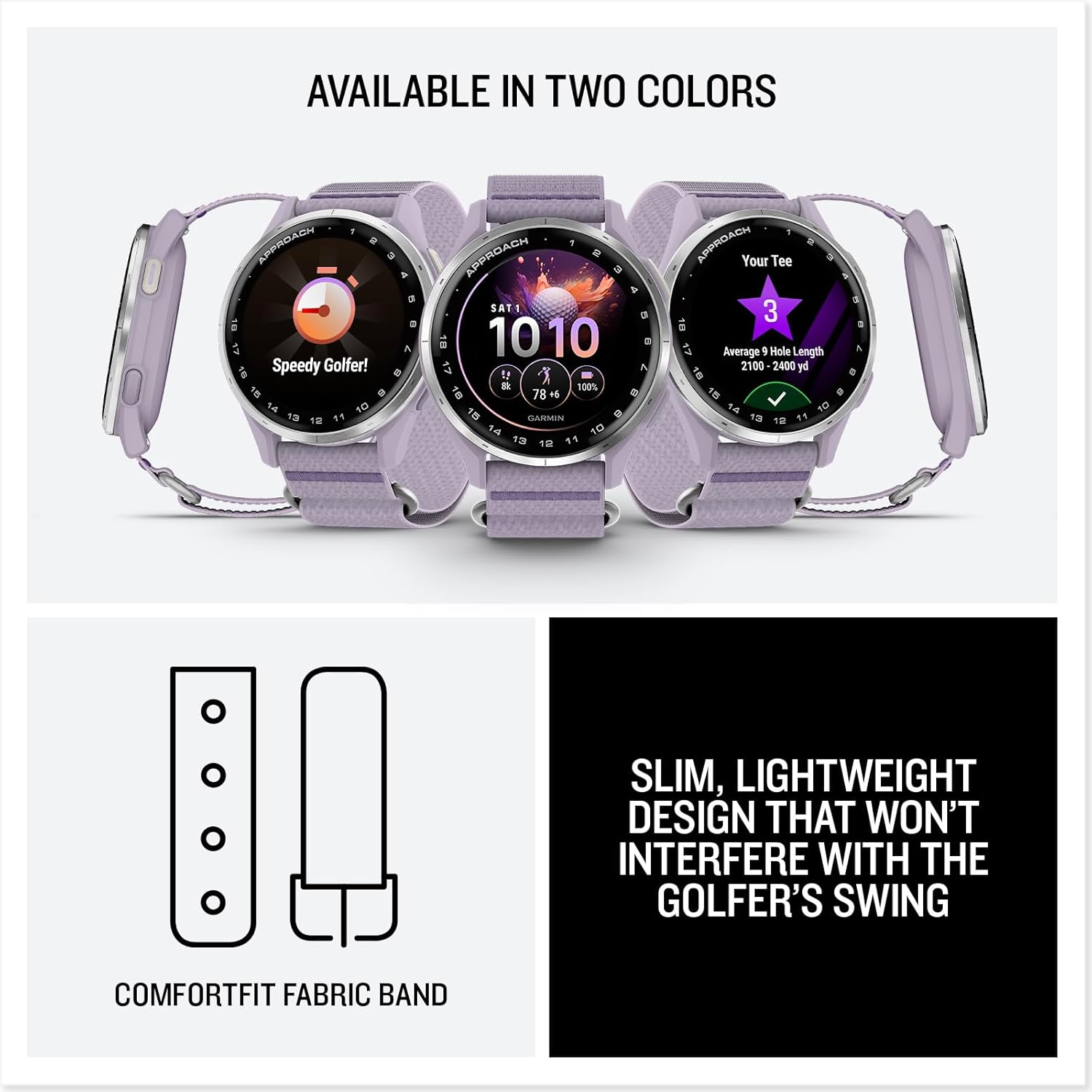 Garmin Approach® J1, Junior Golf Watch with GPS, Bright and Colorful Display, Tee-Off Guidance, Essential Features for Learning and Improving, Lilac
