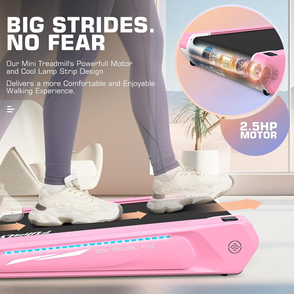 FUNMILY Smallest Walking Pad with 5% Incline, 2 in 1 Under Desk Treadmill for Home Office, 2.5 HP Mini Compact Walking Treadmill, Installation-Free/300lbs Weight Capacity/Unique Lighting Design