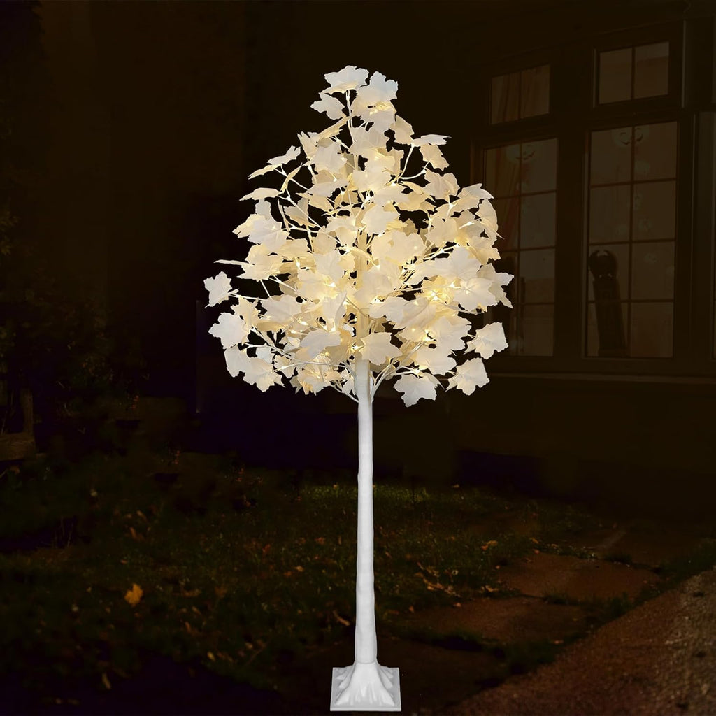 VIVATREES 5FT Artificial Lighted White Maple Tree with 96 LEDs, Artificial Tree with Dual-Tone Cool & Warm White Lights for Indoor Outdoor Party Decor