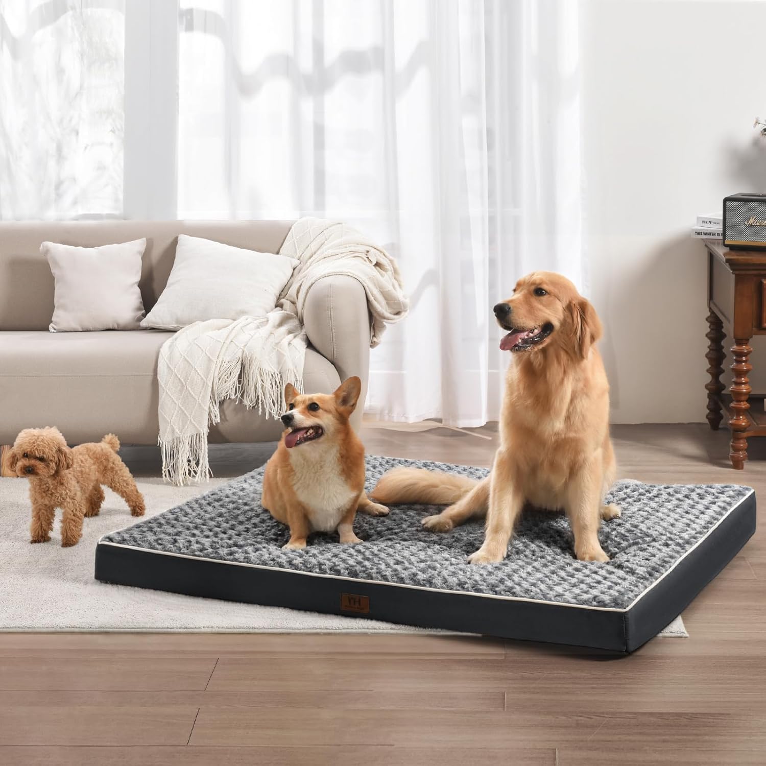 WESTERN HOME WH Orthopedic XXL Dog Bed, Waterproof Extra Large Dog Bed with Removable Washable Cover and Nonskid Bottom, Thick Egg Crate Foam XXL Pet Beds, Grey 47"