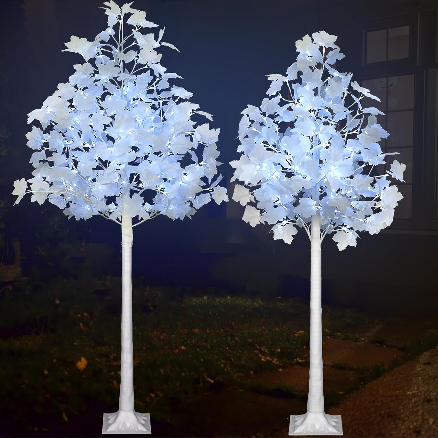 VIVATREES 2PACK 5FT+6FT Lighted White Maple Tree, 216 LED Light Up Artificial Tree with Dual-Tone Lights (Cold & Warm White) for Home, Festival, Party Indoor and Outdoor