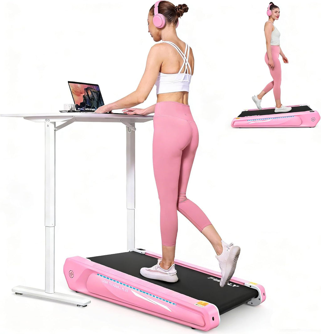 FUNMILY Smallest Walking Pad with 5% Incline, 2 in 1 Under Desk Treadmill for Home Office, 2.5 HP Mini Compact Walking Treadmill, Installation-Free/300lbs Weight Capacity/Unique Lighting Design