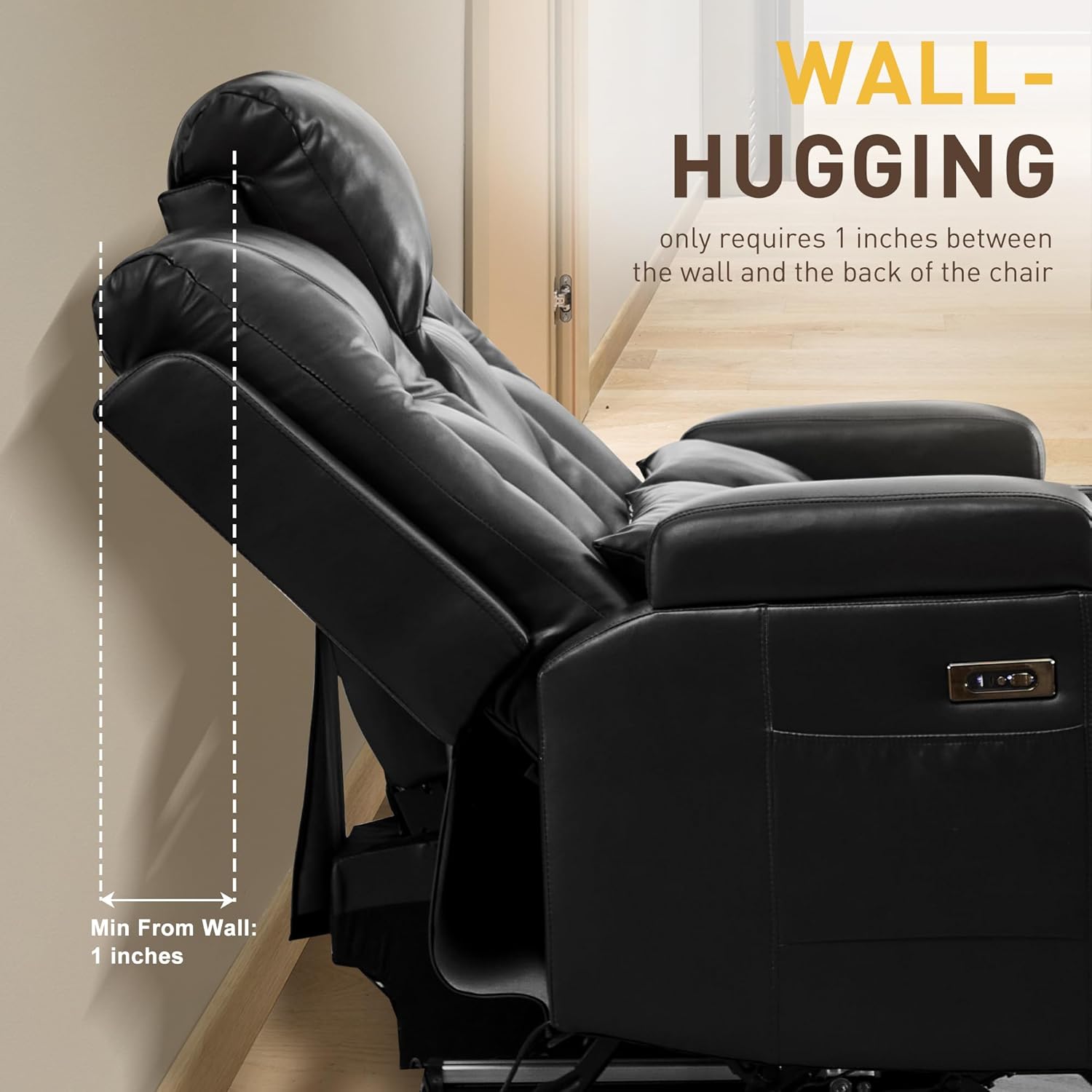 URRED Power Loveseat Recliner Sofa with Console, Wall Hugger Reclining Loveseat RV Couch with LED Light, 150° Zero Gravity Recliners Modular Couches for Living Room (Glossy Black, 68.1'' - 2 Seats)