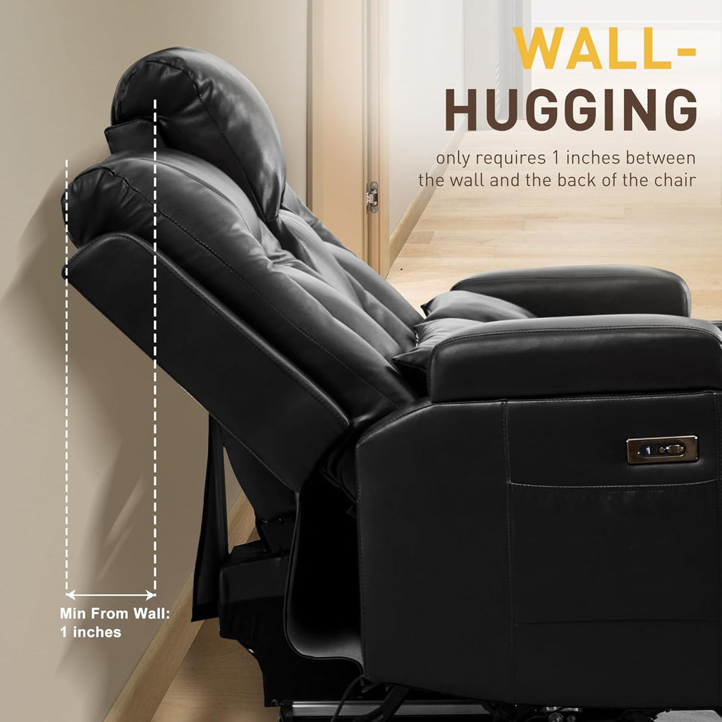 URRED Power Loveseat Recliner Sofa with Console, Wall Hugger Reclining Loveseat RV Couch with LED Light, 150° Zero Gravity Recliners Modular Couches for Living Room (Glossy Black, 68.1'' - 2 Seats)