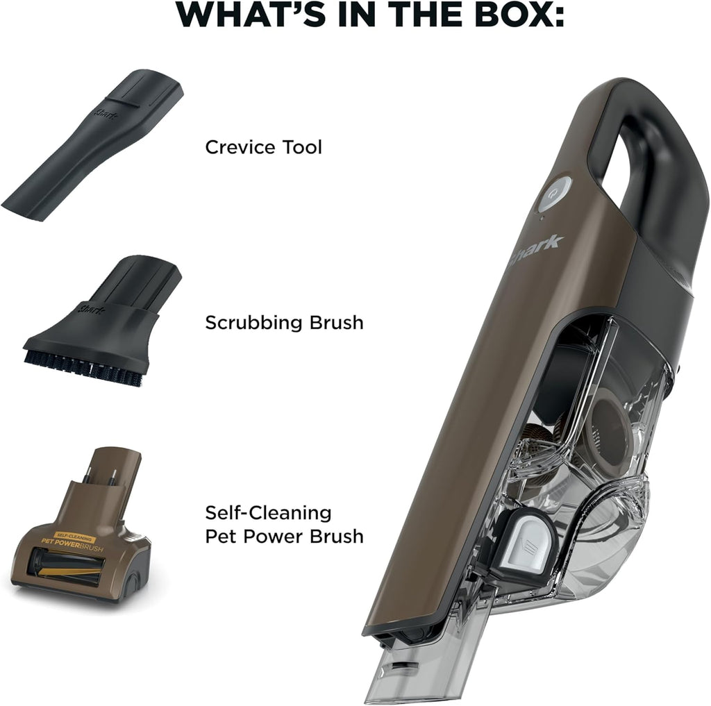 Shark UltraCyclone™ Pet Pro Plus Cordless Handheld Vacuum, Powerful Suction, Portable Vacuum for Car & Home, Pet Power Brush, Crevice Tool, Scrubbing Brush, XL Dust Cup, Brown, CH951BR1